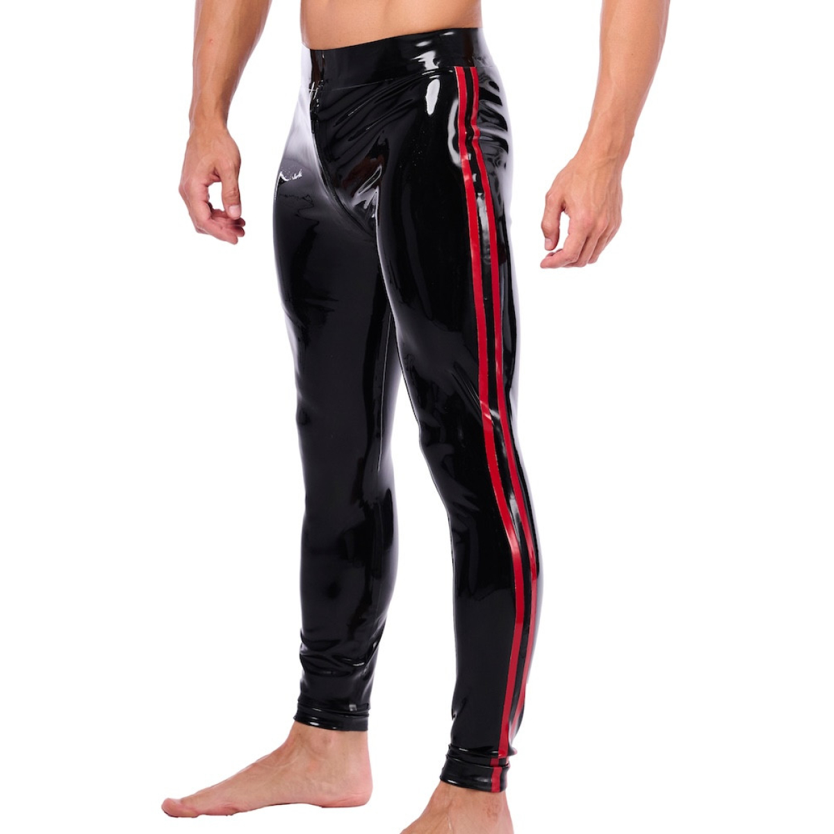 pantalon en latex xrub avec zip avant arriere noir rouge