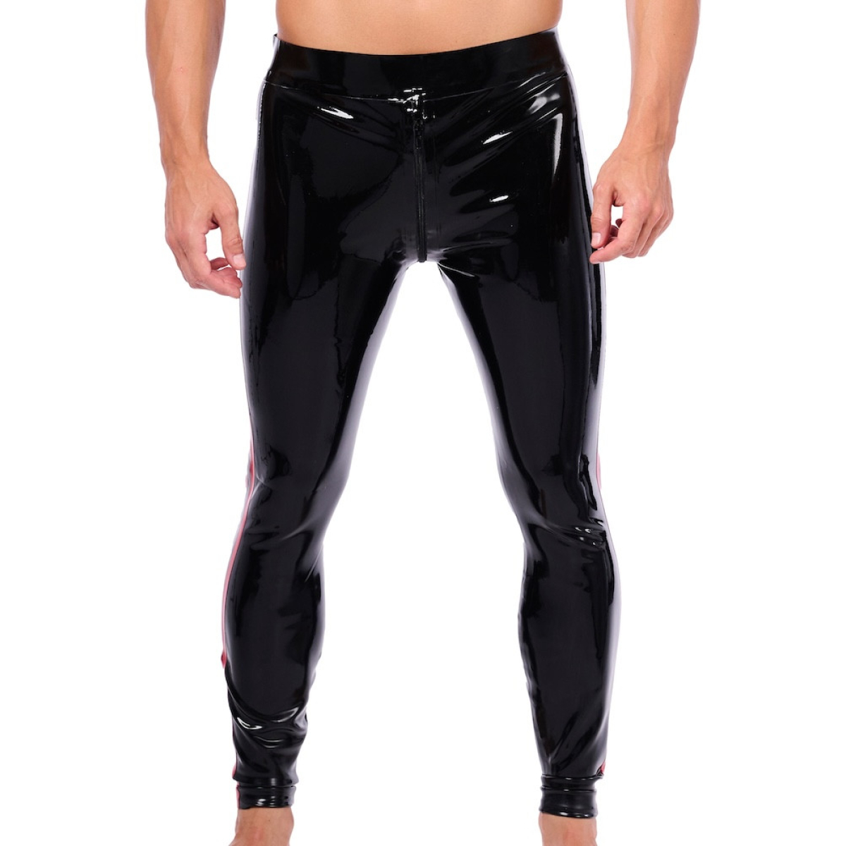 pantalon en latex xrub avec zip avant arriere noir rouge 2