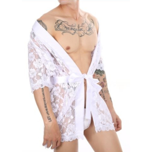 peignoir court dentelle night lace blanc