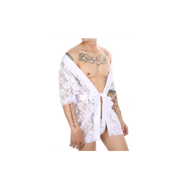 peignoir court dentelle night lace blanc