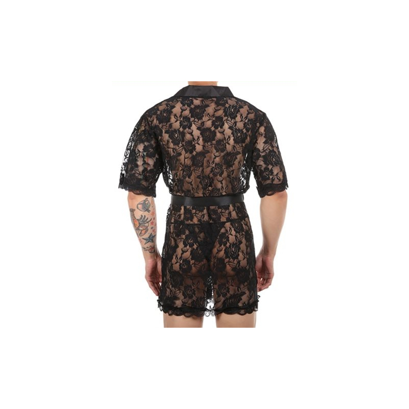 peignoir court dentelle night lace noir 3