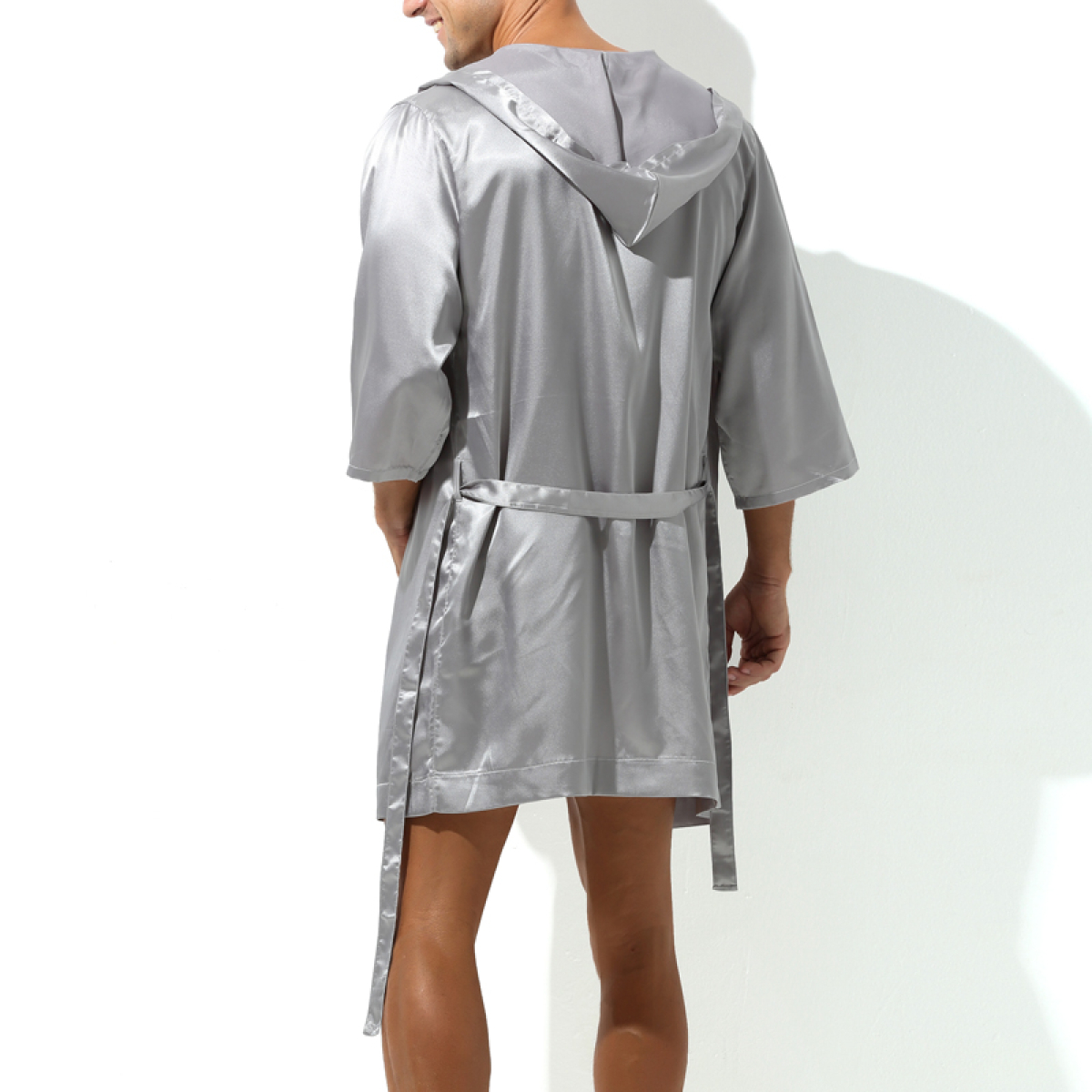 peignoir effet satine long slit gris 1