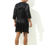 peignoir effet satine long slit noir 1