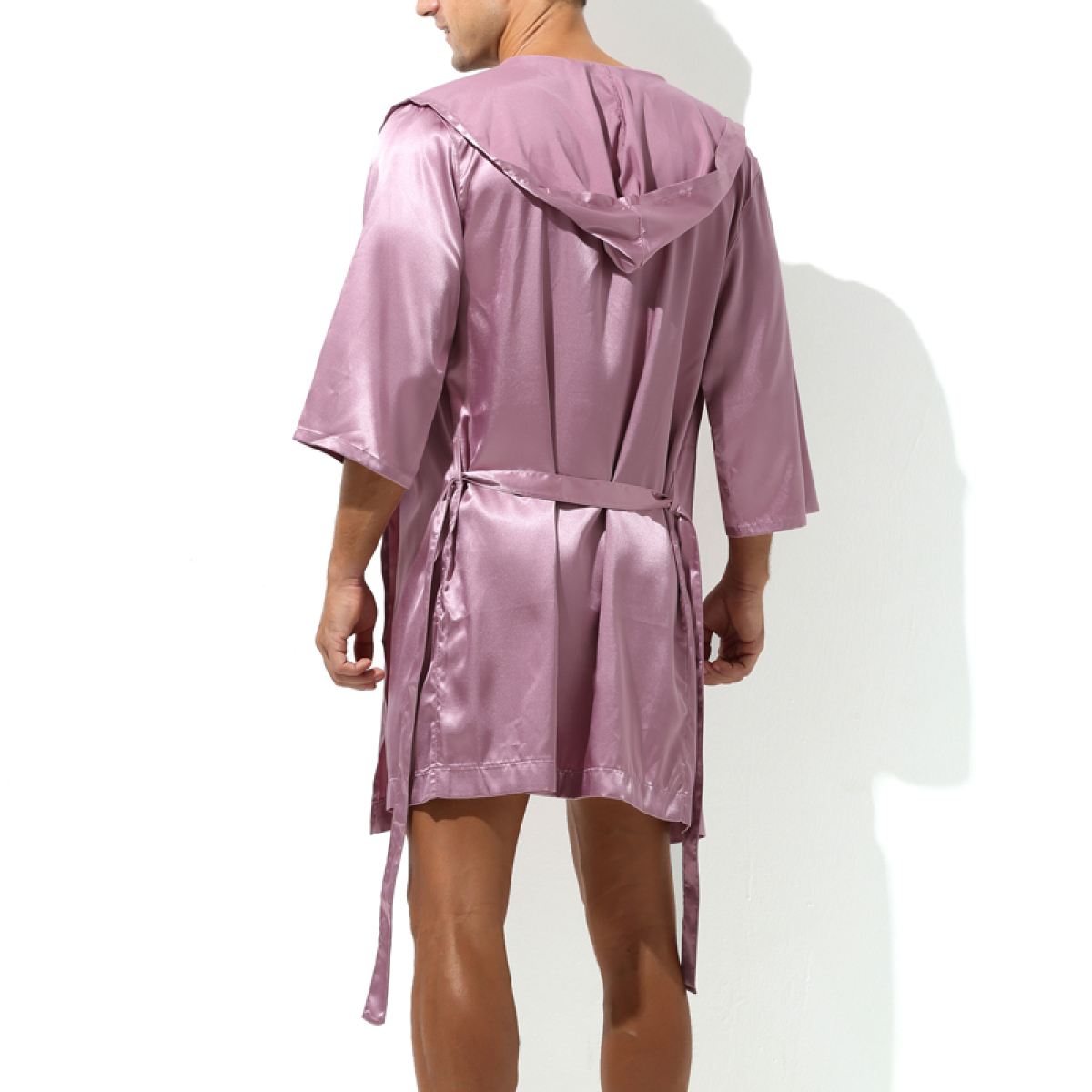 peignoir effet satine long slit rose 1