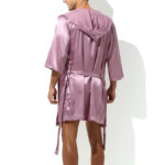 peignoir effet satine long slit rose 1