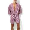peignoir effet satine long slit rose