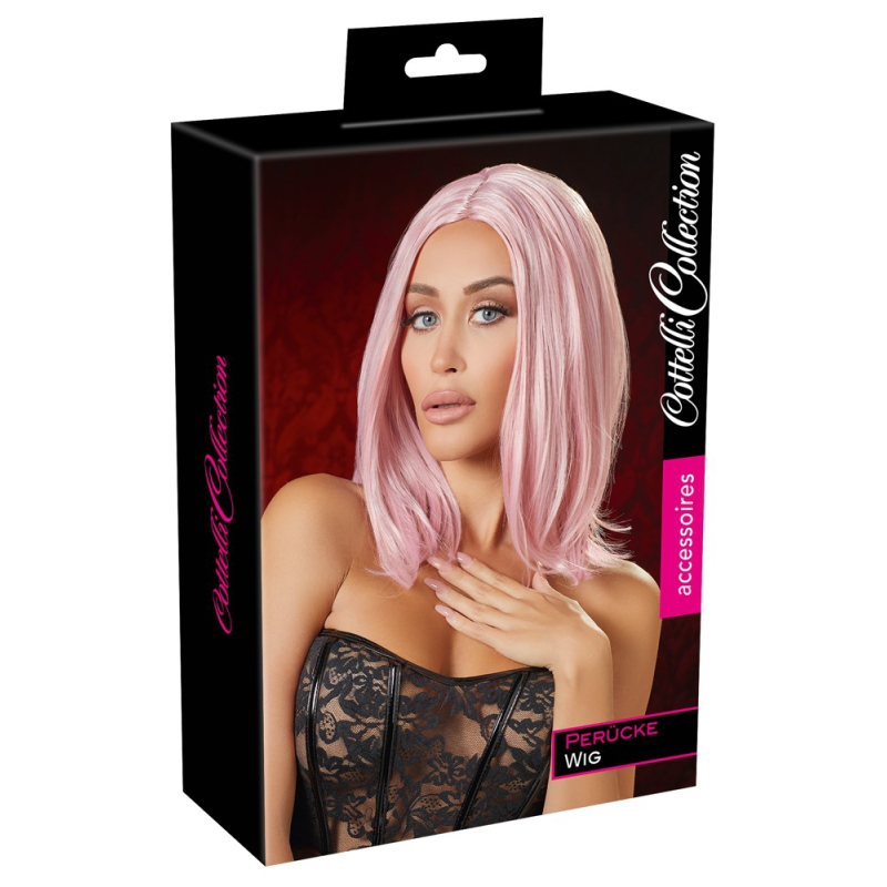 perruque cheveux mi longs roses 1