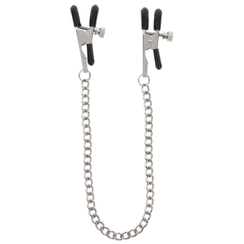 pince tetons ajustables avec chaine clamps taboom argentees