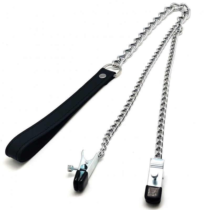 pinces a seins laisse metal cuir 1 2