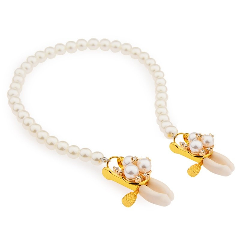 pinces a tetons fleur et perles blanches pearlies