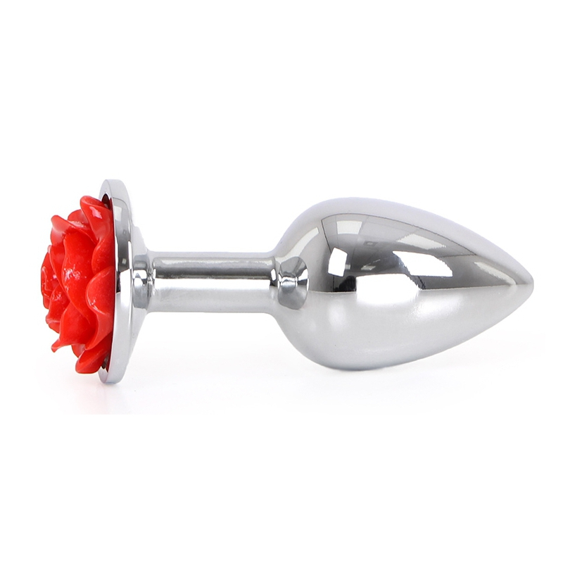 plug bijou anal alu avec rose 6 x 28 cm 1