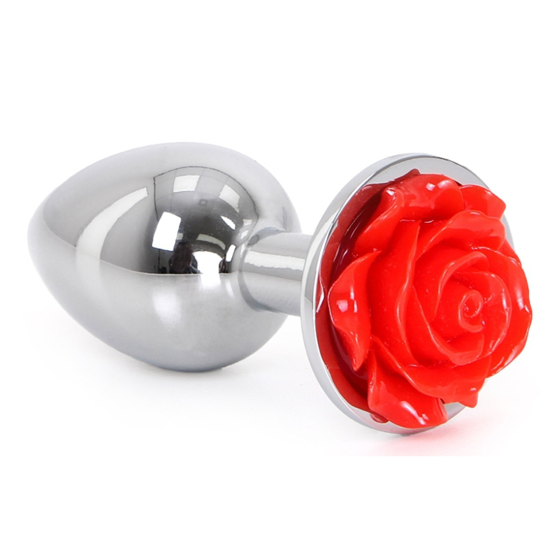 plug bijou anal alu avec rose 6 x 28 cm 2