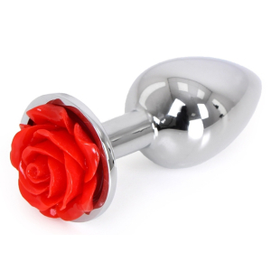 plug bijou anal alu avec rose 6 x 28 cm