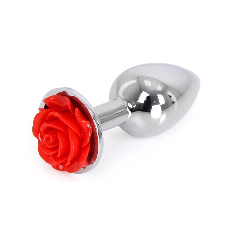 plug bijou anal alu avec rose 6 x 28 cm