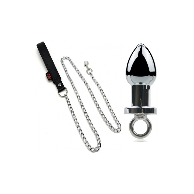 plug en metal arsenal 8 x 37cm gris laisse poigne en cuir 1m