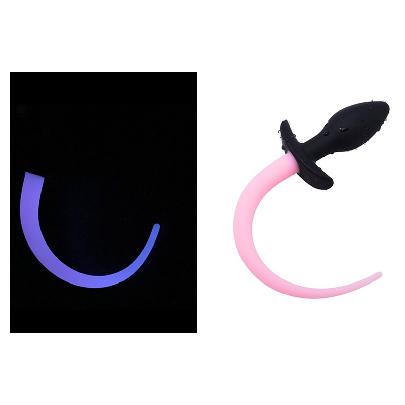 plug queue de chien phosphorescent luminous puppy 8 x 32cm rose fluo 1