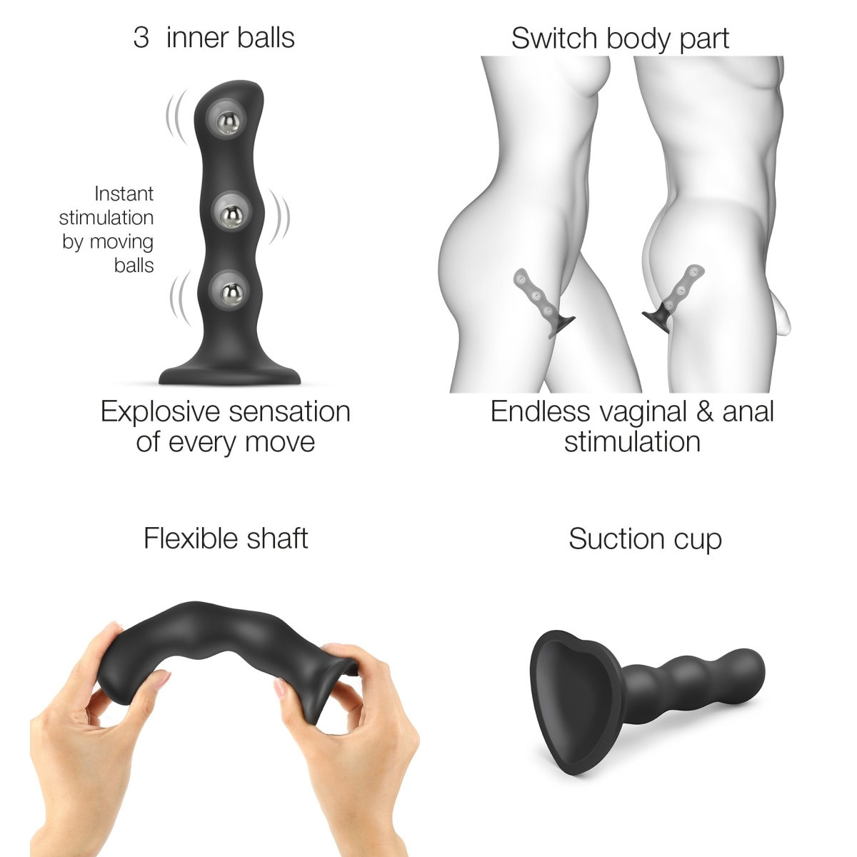 plug silicone geisha balls strap on me xl 175 x 42cm noir 3