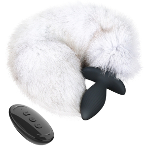 plug vibrant avec queue foxy 9 x 4cm queue 45 cm blanc