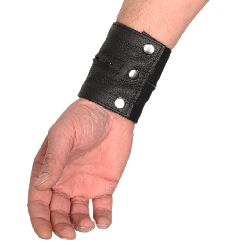 poignet bracelet de force en cuir noir noir avec zip 1