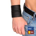 poignet bracelet de force en cuir noir noir avec zip