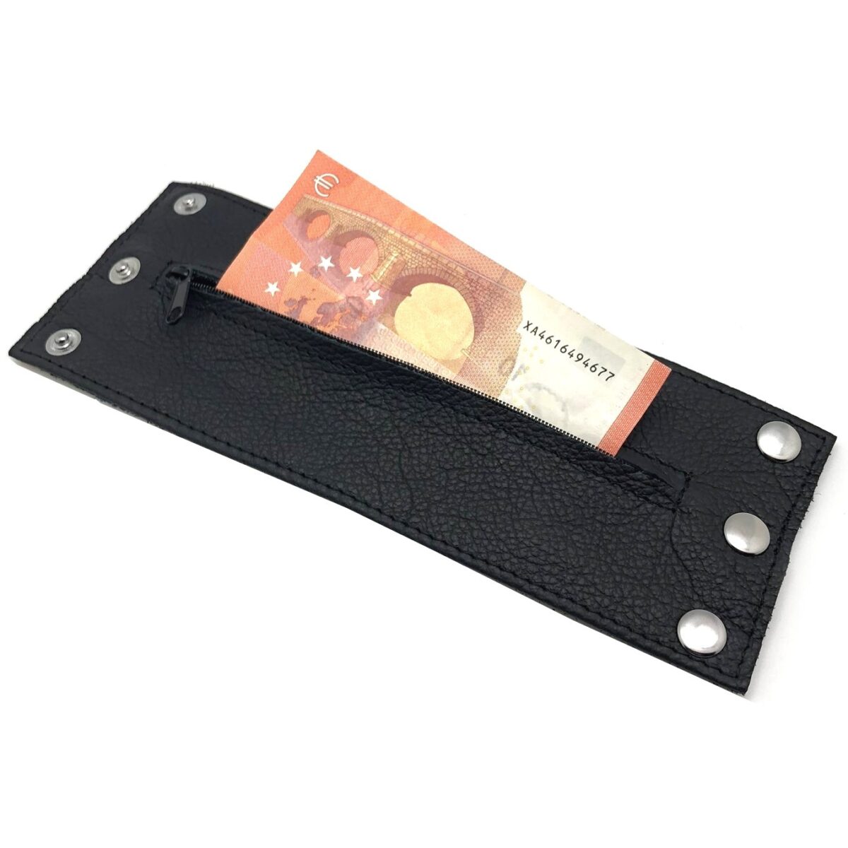 poignet bracelet de force en cuir noir noir avec zip 3