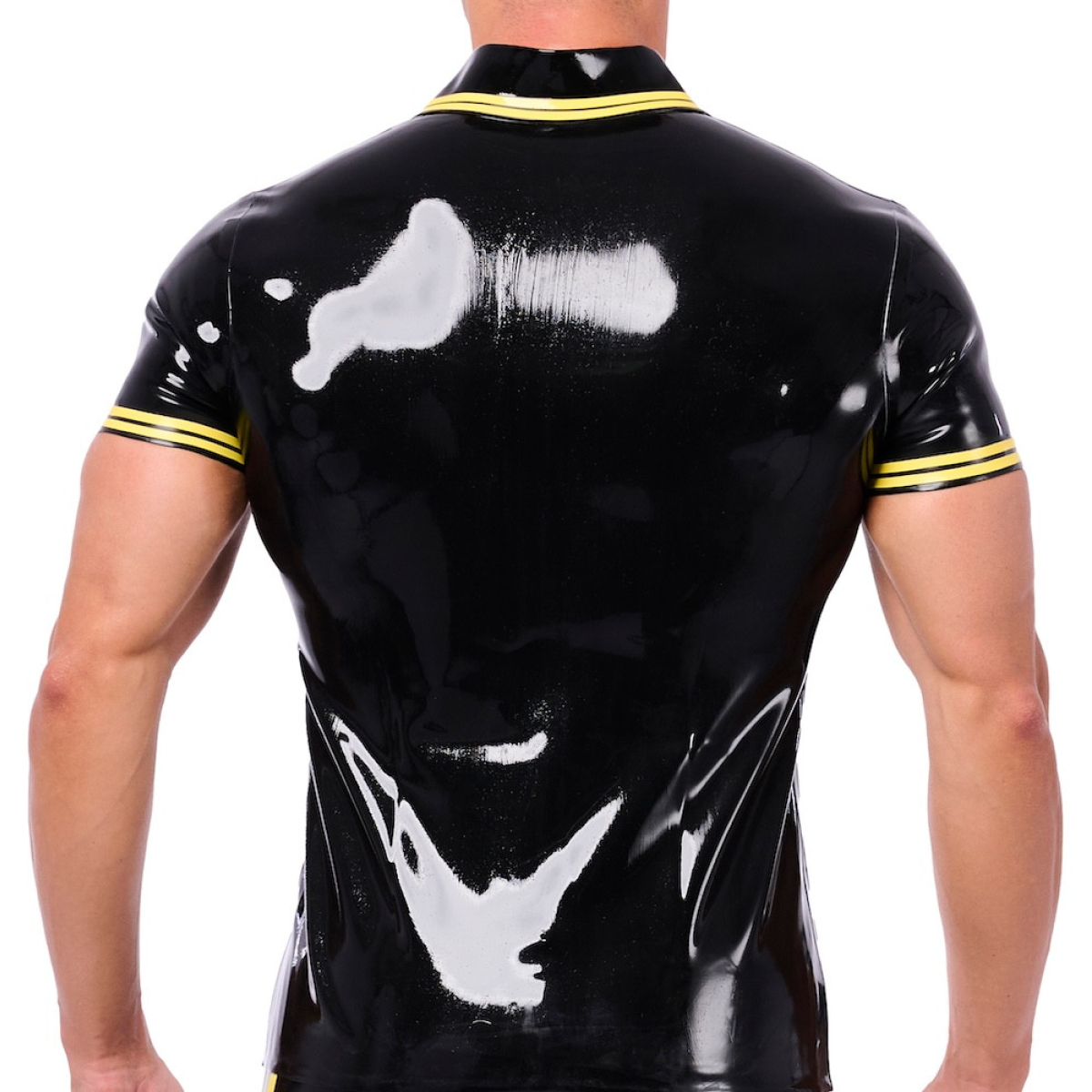 polo en latex xrub noir jaune 1
