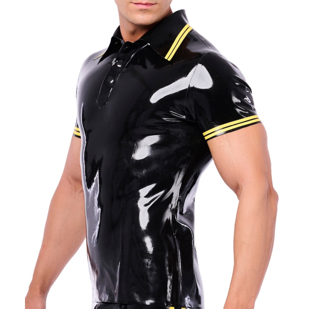 polo en latex xrub noir jaune 2