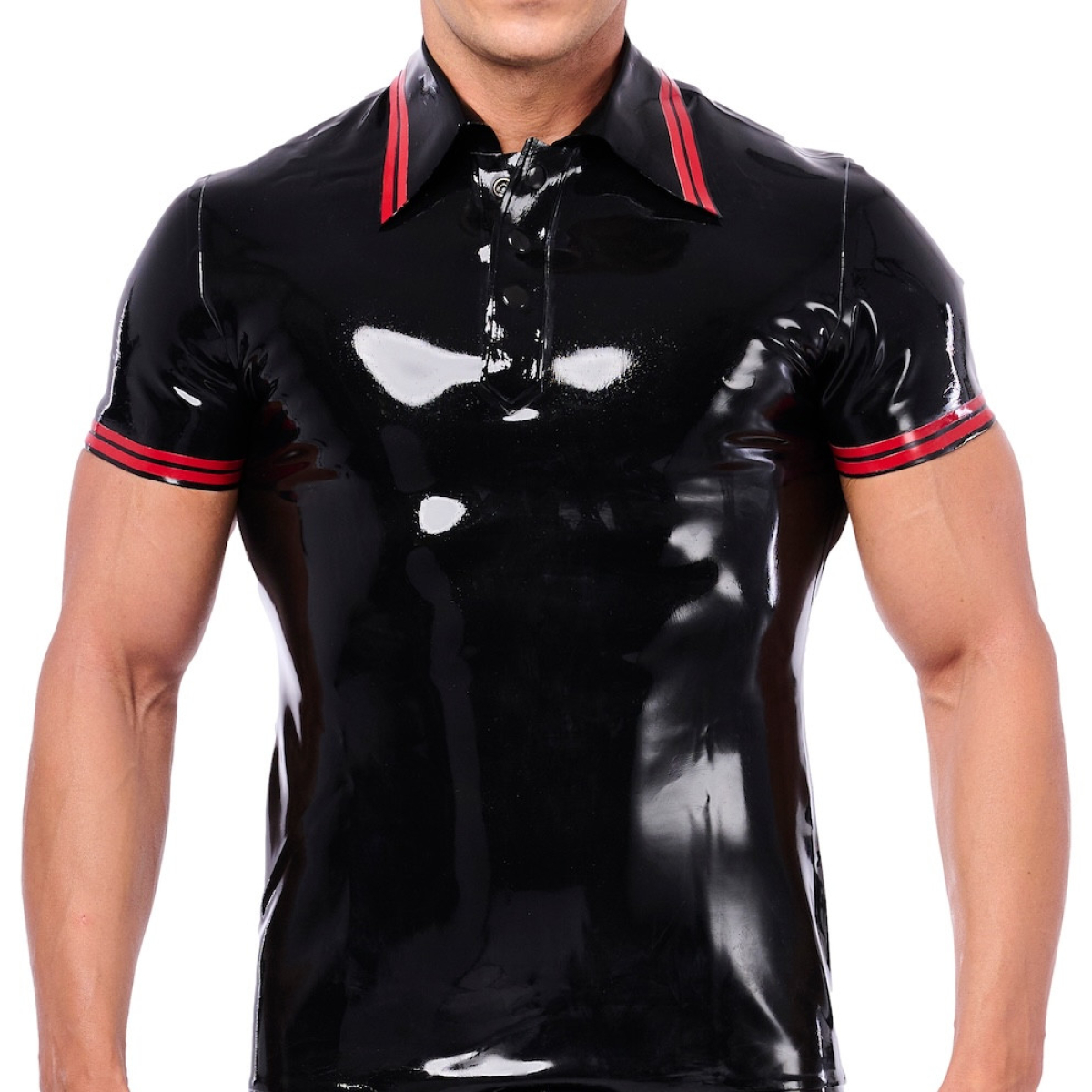polo en latex xrub noir rouge