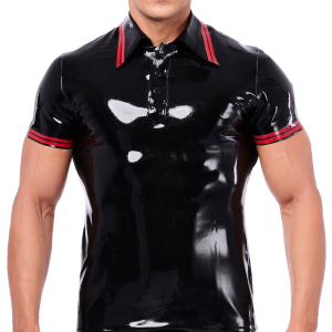 polo en latex xrub noir rouge