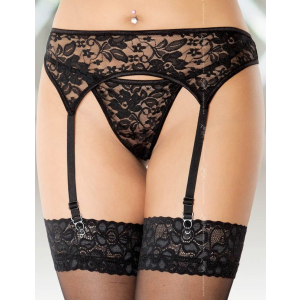 porte jarretelles et string assorti aux motifs fleuris