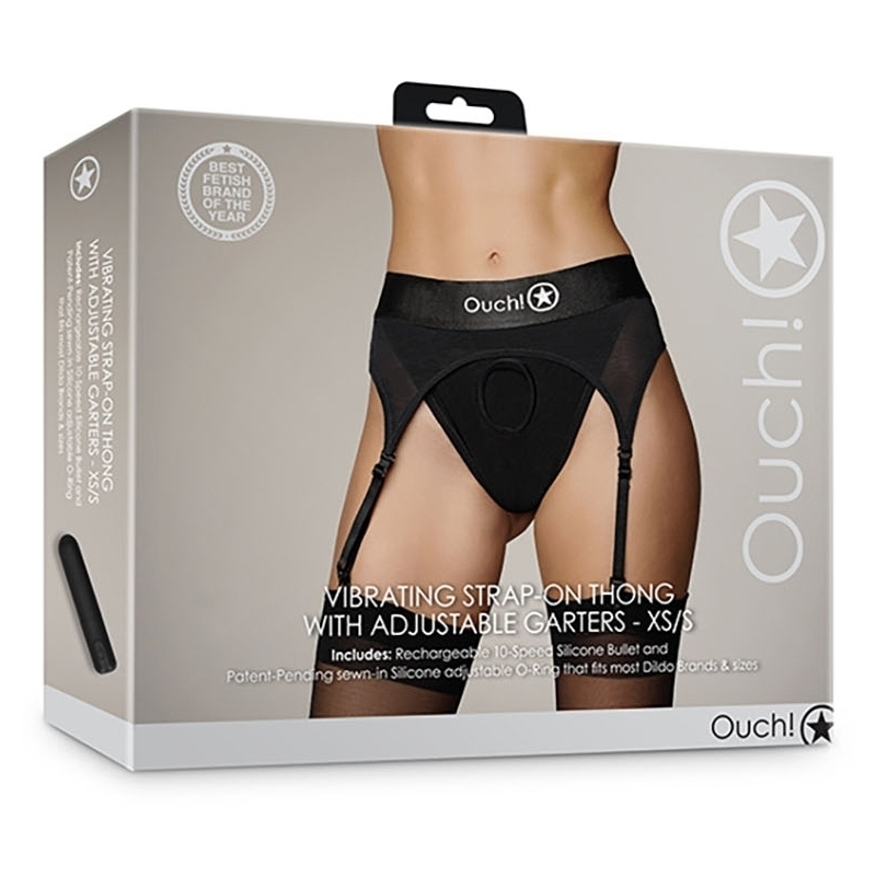 porte jarretelles vibrant strap on thong garters noir 1