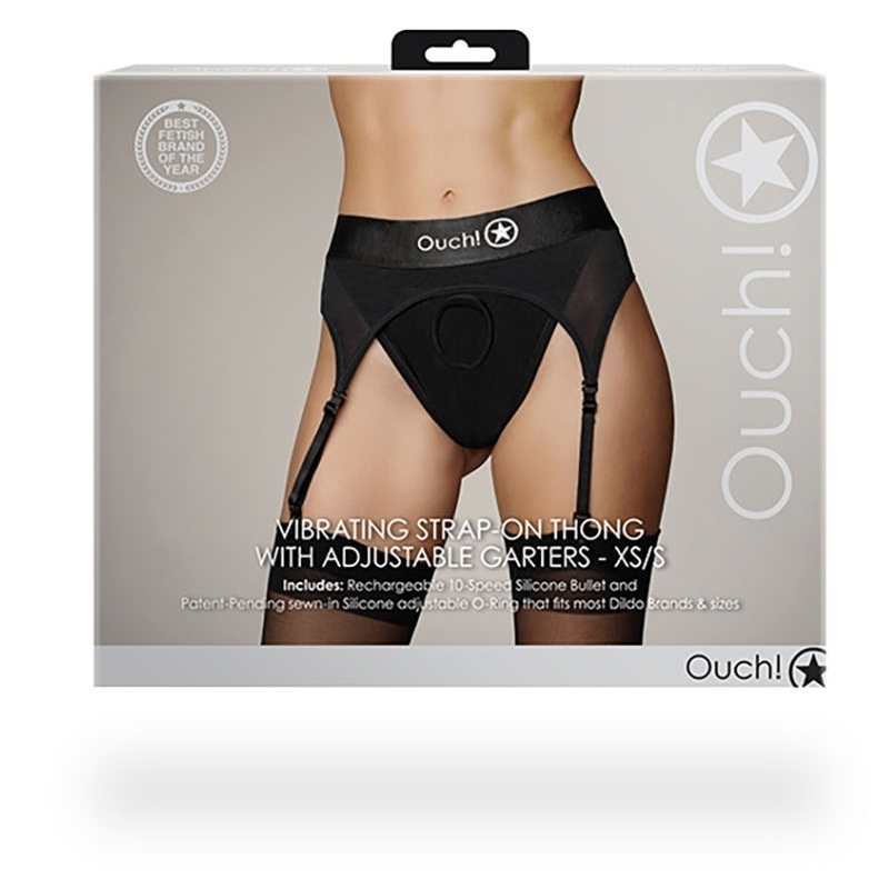 porte jarretelles vibrant strap on thong garters noir 2