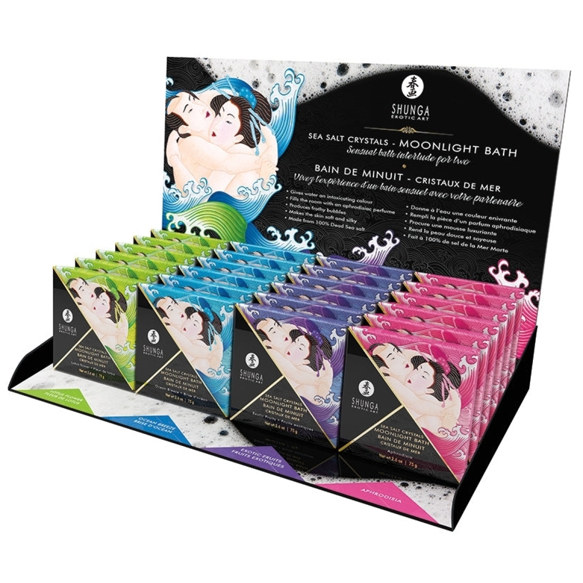 presentoir avec sels de bain shunga 24 pieces