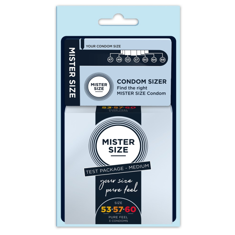 preservatifs mesureur mister size echantillon 3 tailles 53 57 et 60mm