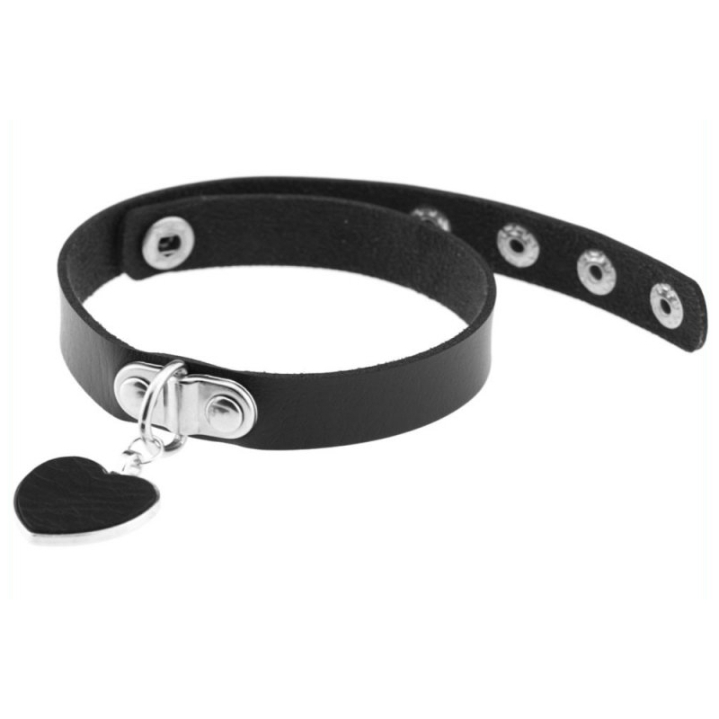 punk goth heart pendant necklace leather collar black 1