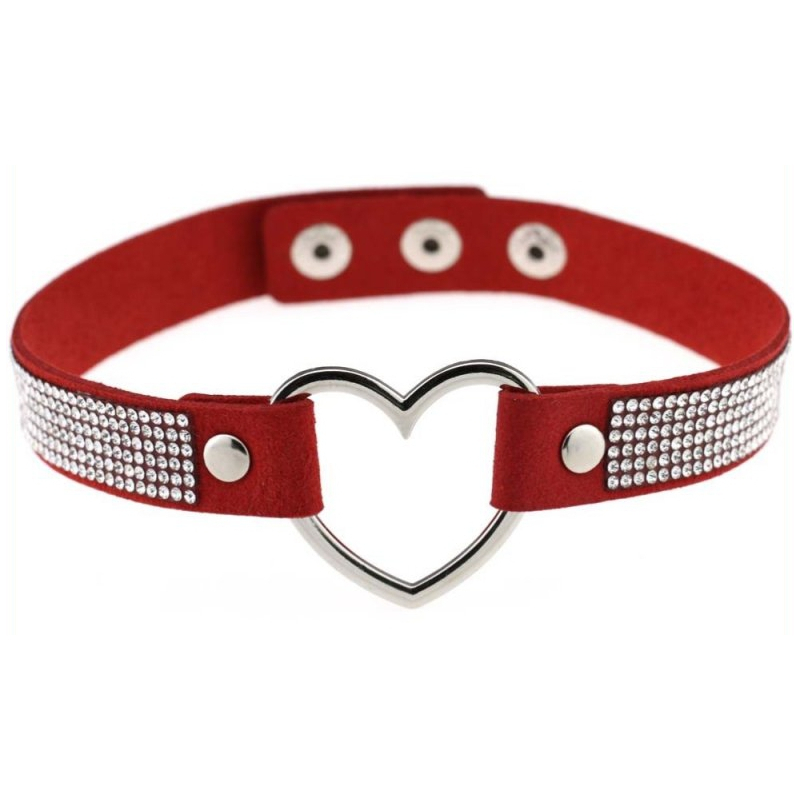 ras de cou heart strass rouge