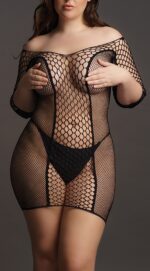 robe grande taille duo net sleeved noir