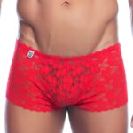 rose lace boy short red
