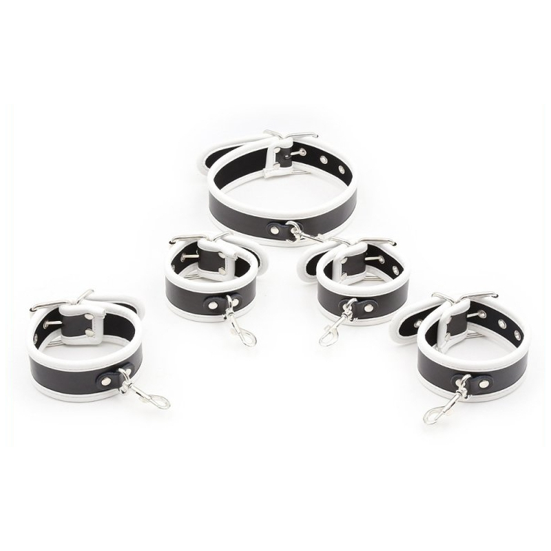 set de restriction collier et menottes noir blanc 1