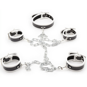 set de restriction collier et menottes noir blanc