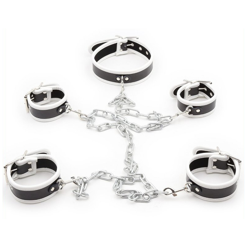 set de restriction collier et menottes noir blanc