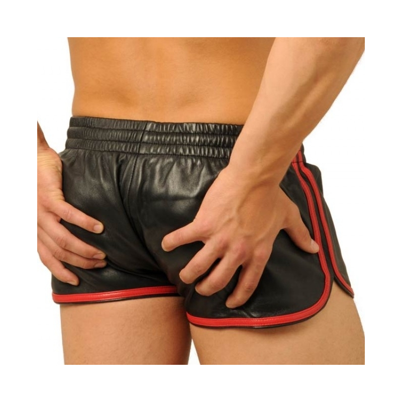short en cuir fist noir rouge 1