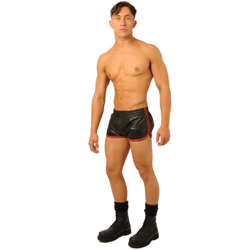 short en cuir fist noir rouge 3