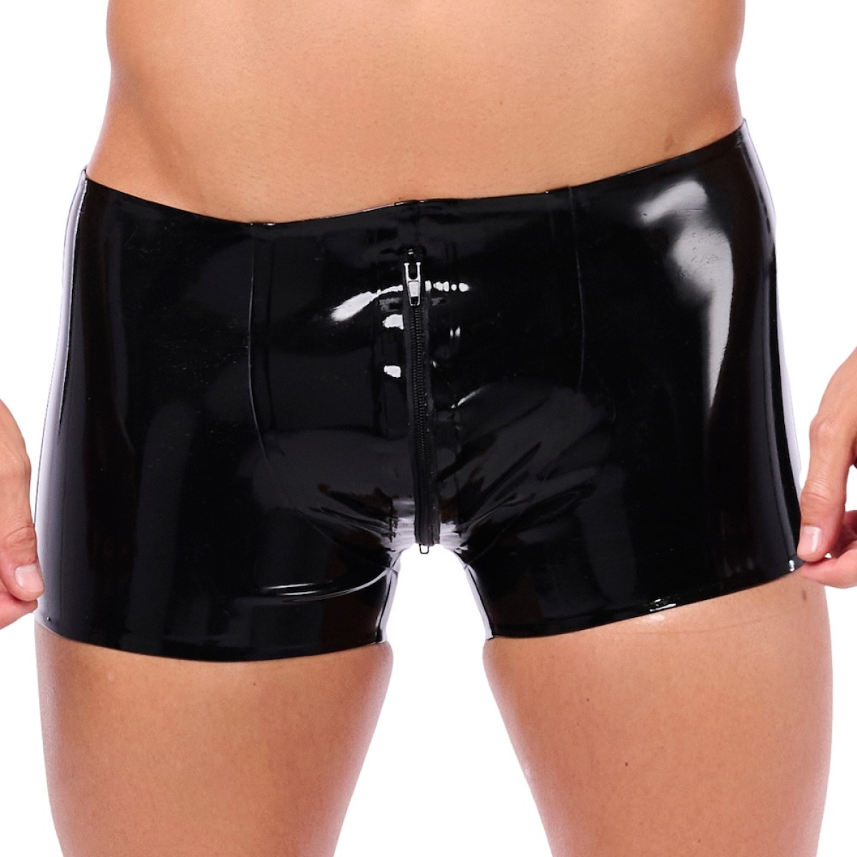 short en latex xrub avec zip avant arriere noir bleu 2