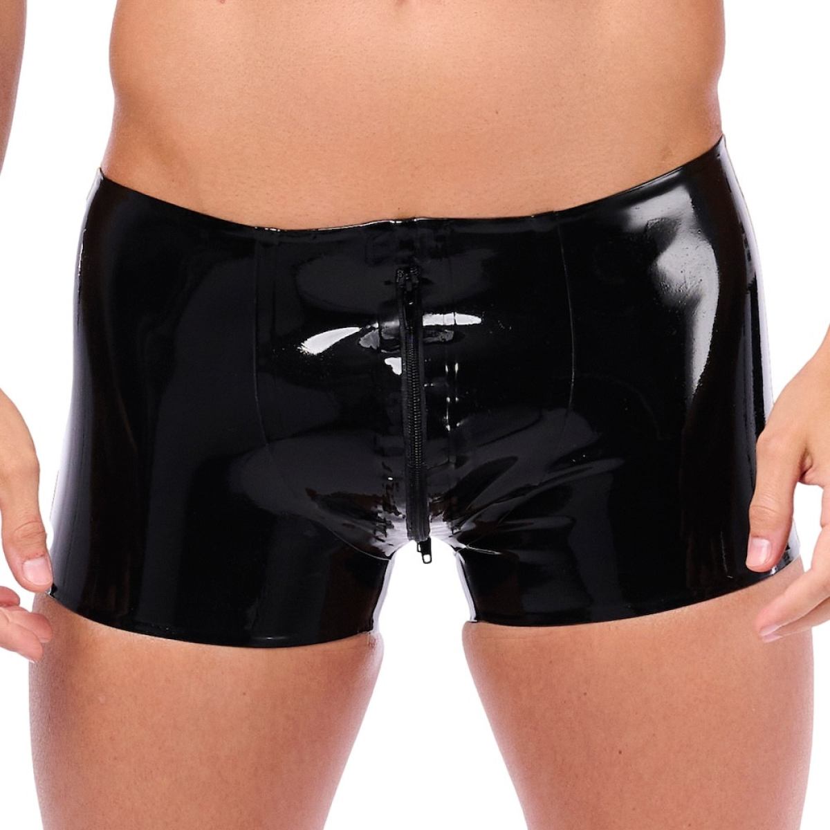 short en latex xrub avec zip avant arriere noir jaune 2