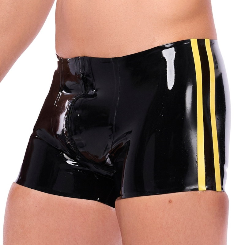 short en latex xrub avec zip avant arriere noir jaune