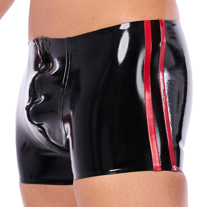 short en latex xrub avec zip avant arriere noir rouge