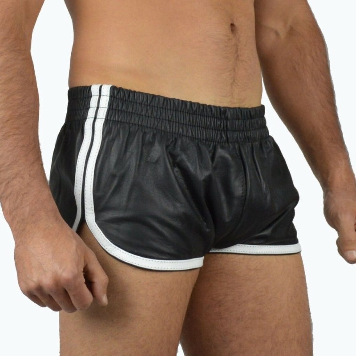 short imitation cuir sports line noir blanc