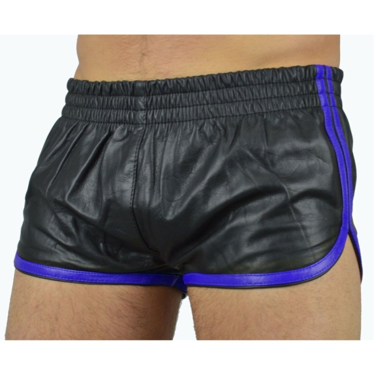 short imitation cuir sports line noir bleu