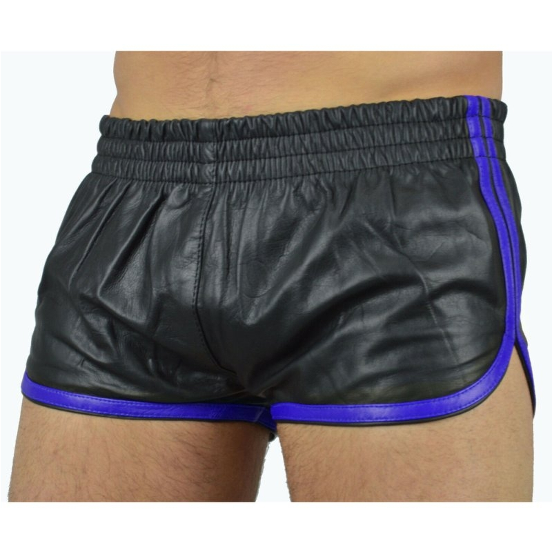 short imitation cuir sports line noir bleu